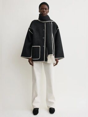 Toteme Embroidered scarf jacket dark grey mélange $1190